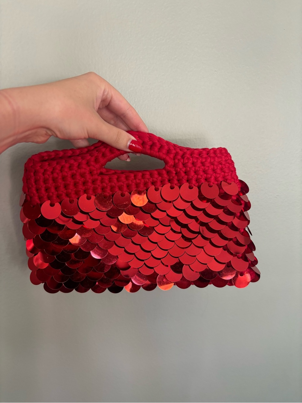 Red Sequined Handheld Bag